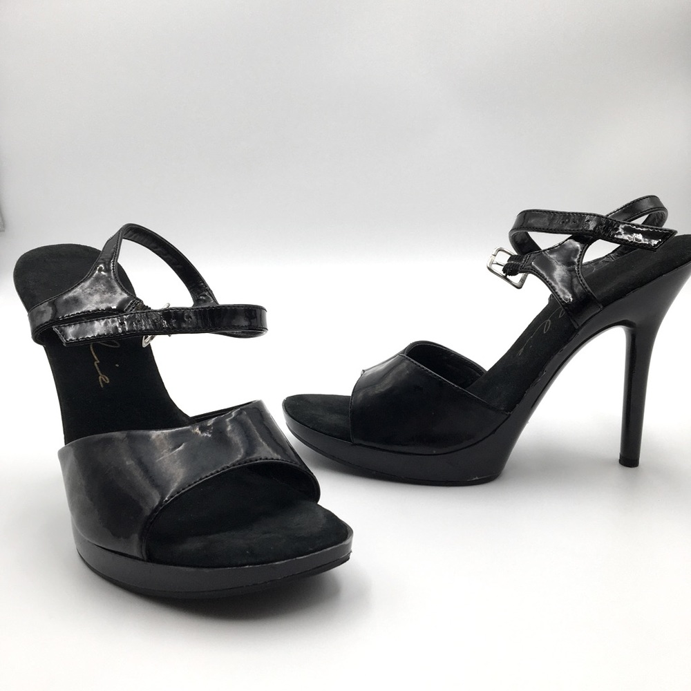 Ellie Black Patent 5” Open Toe Size 10 Heels 👠 Well Loved